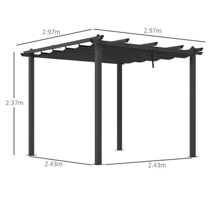 3 x 3m Aluminium Pergola, with Retractable Roof - Dark Grey