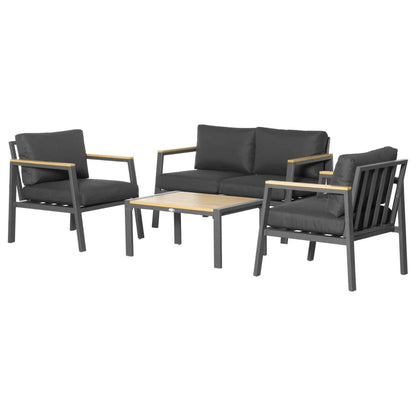 4 Piece Garden Sofa Set with Padded Cushions, 4-Seater Aluminium Outdoor Conversation Furniture Set with Coffee Table, Grey-Twilight Gardens