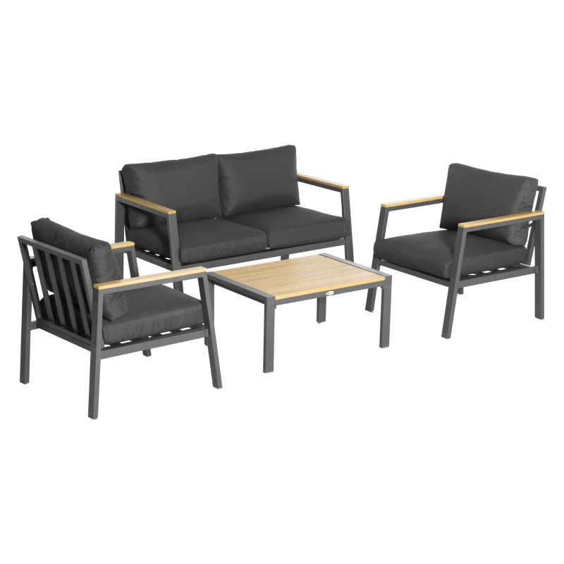 4 Piece Garden Sofa Set with Padded Cushions, 4-Seater Aluminium Outdoor Conversation Furniture Set with Coffee Table, Grey-Twilight Gardens