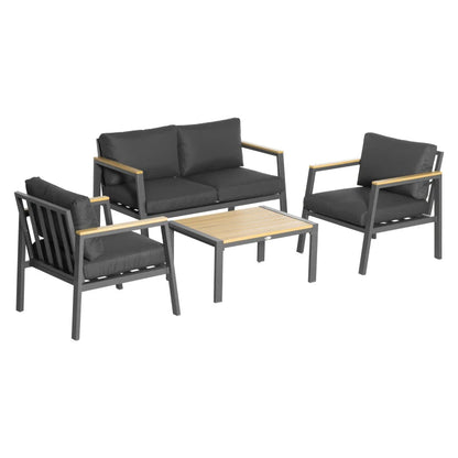 4 Piece Garden Sofa Set with Padded Cushions, 4-Seater Aluminium Outdoor Conversation Furniture Set with Coffee Table, Grey-Twilight Gardens