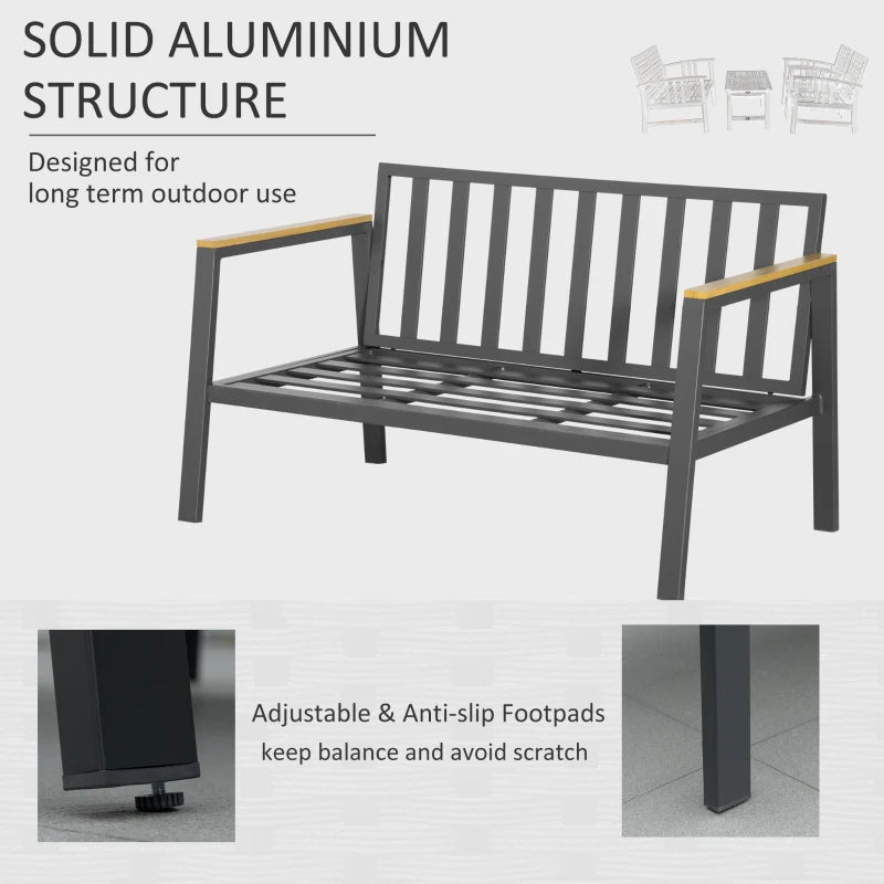 4 Piece Garden Sofa Set with Padded Cushions, 4-Seater Aluminium Outdoor Conversation Furniture Set with Coffee Table, Grey-Twilight Gardens