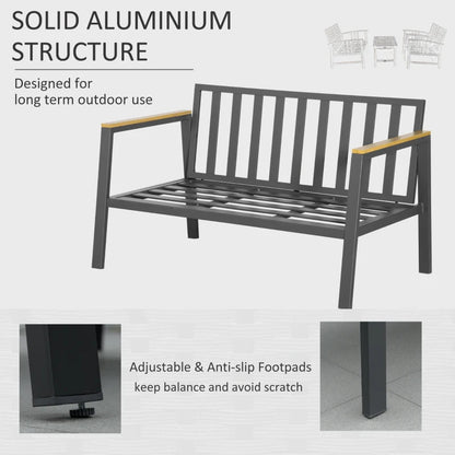 4 Piece Garden Sofa Set with Padded Cushions, 4-Seater Aluminium Outdoor Conversation Furniture Set with Coffee Table, Grey-Twilight Gardens