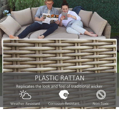 6-Seater Outdoor PE Rattan Patio Furniture Set Lounge Chair Round Daybed Liftable Coffee Table Conversation Set w/ Olefin Cushion, Grey