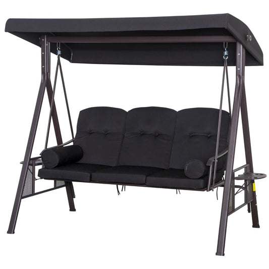 3 Seater Canopy Cushion Shelter Outdoor Bench Black - Swing Chair Hammock Chair