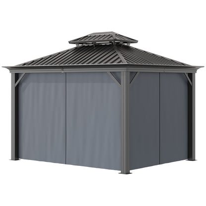 3.7 x 3(m) Outdoor Hardtop Gazebo Canopy Aluminum Frame with 2-Tier Roof & Mesh Netting Sidewalls for Patio, Grey