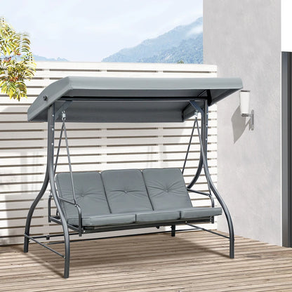 3 Seater Canopy Swing Chair, 2 in 1 Garden Swing Seat Bed, with Adjustable Canopy and Metal Frame, Dark Grey