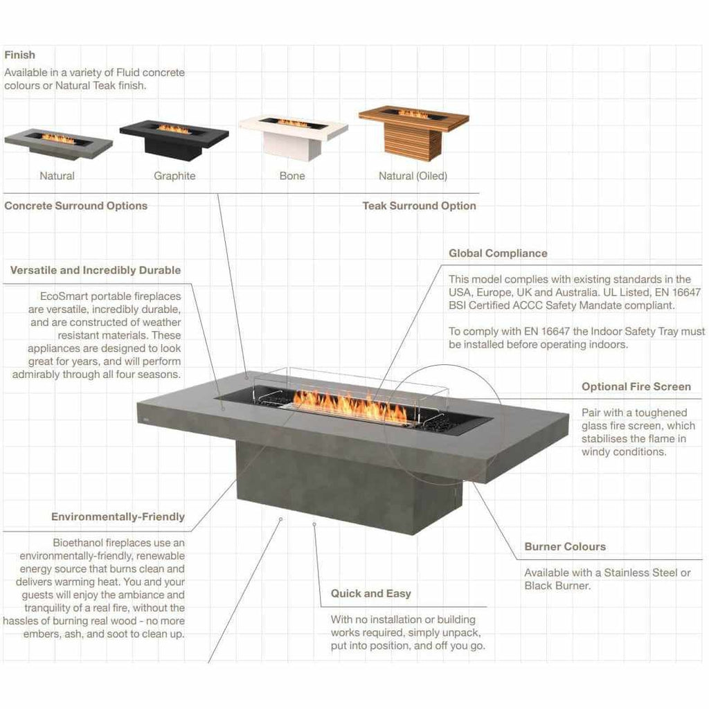 EcoSmart Fire Gin 90 (Dining) Bioethanol Fire Pit Table
