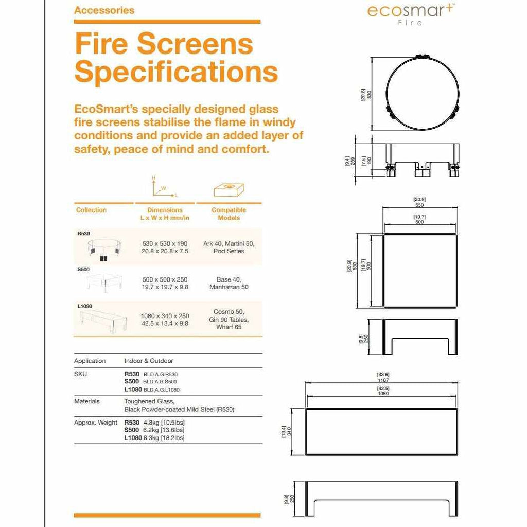 EcoSmart Fire L1080 Fire Screen Fireplace Screen