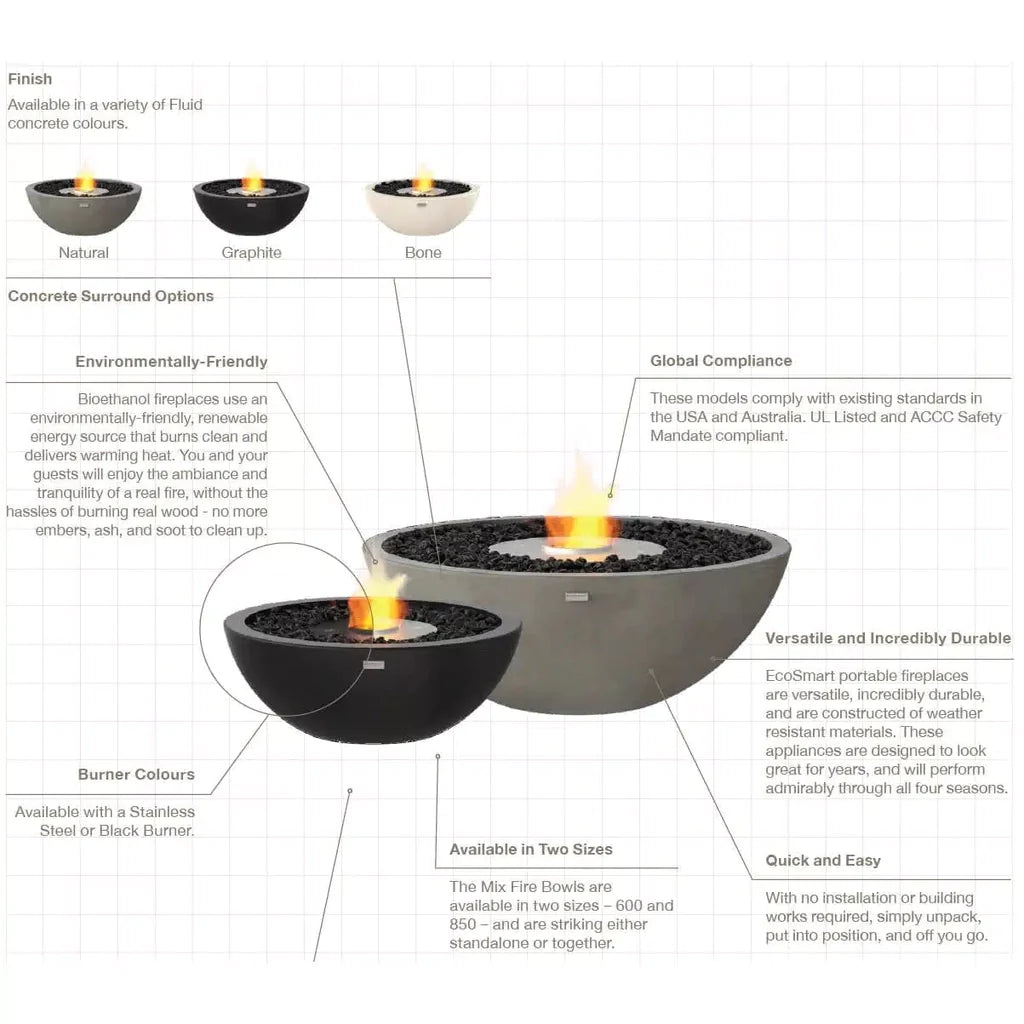 EcoSmart Fire Mix 600 Bioethanol Fire Pit Bowl