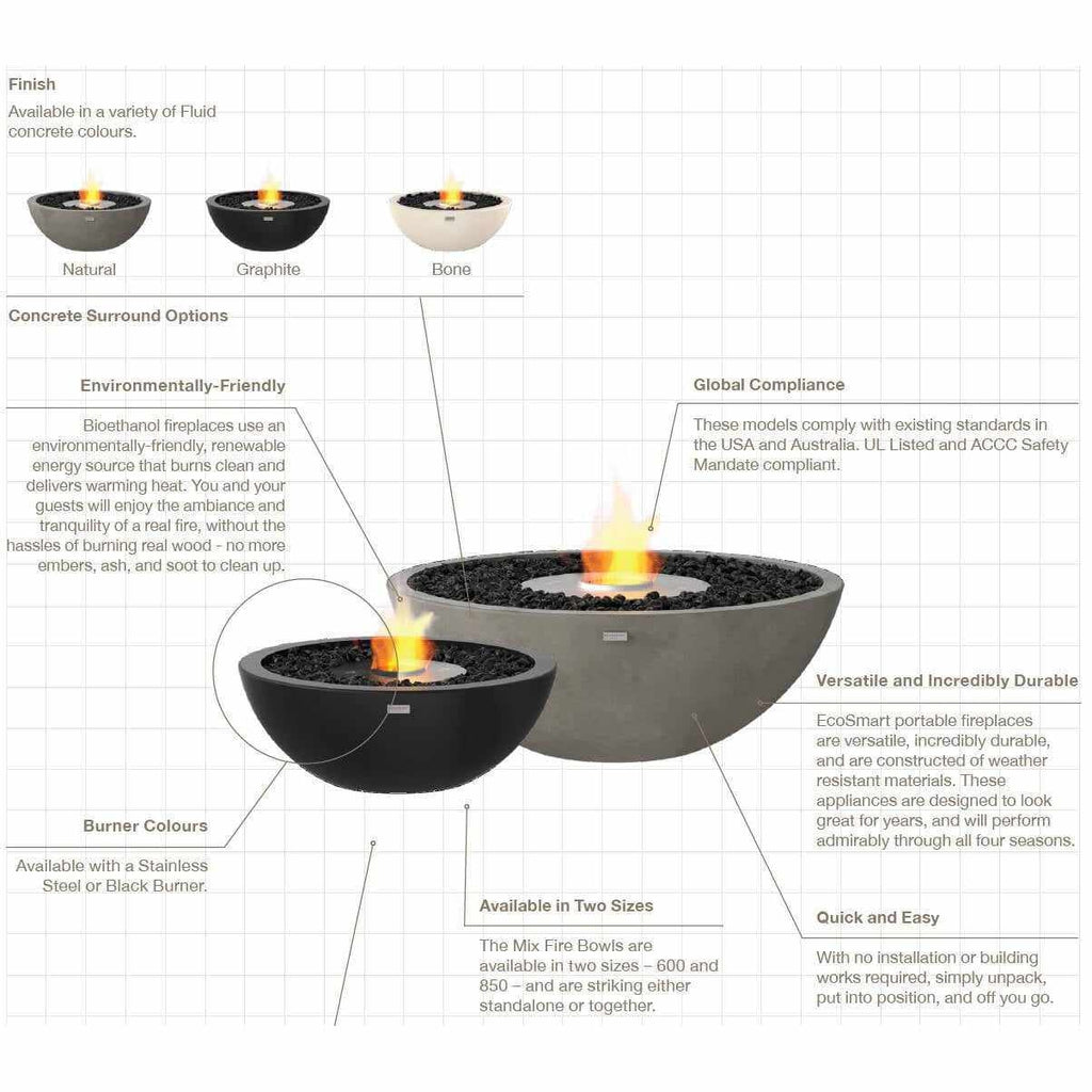 EcoSmart Fire Mix 850 Bioethanol Fire Pit Bowl