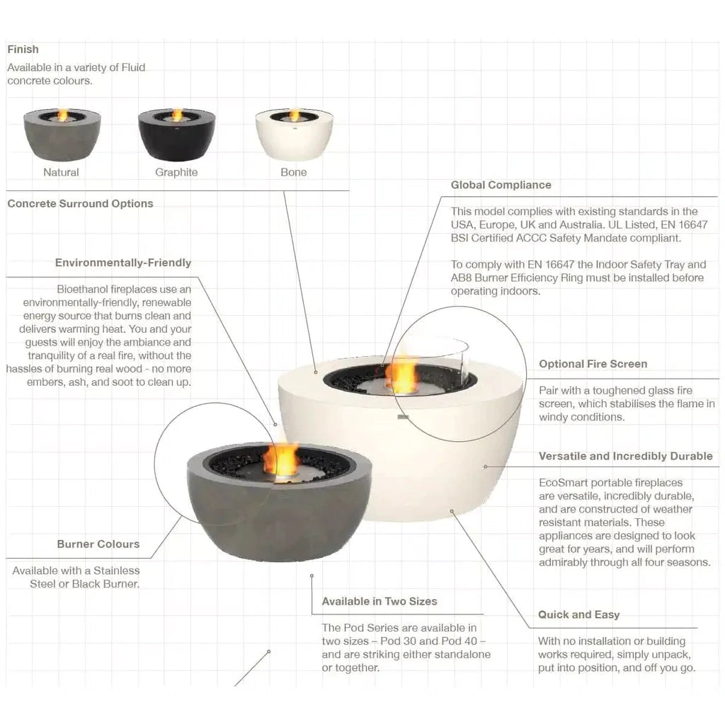 EcoSmart Fire Pod 30 Bioethanol Fire Pit Bowl