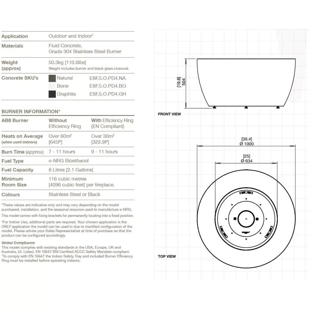 EcoSmart Fire Pod 40 Bioethanol Fire Pit Bowl